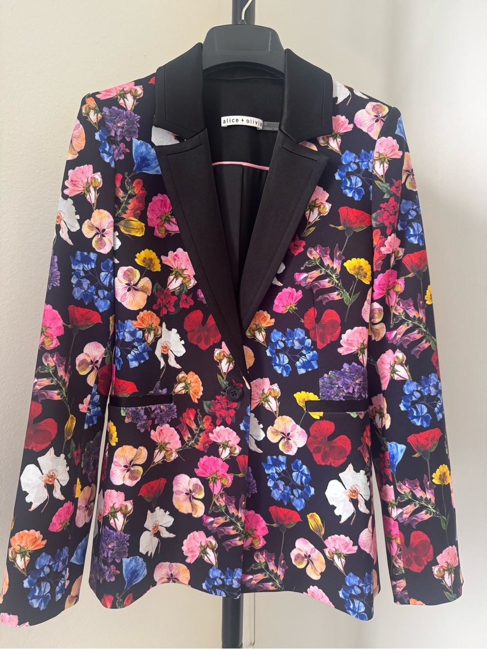 Alice + Olivia Black Floral Blazer with Multi-Color Bloom Print 4